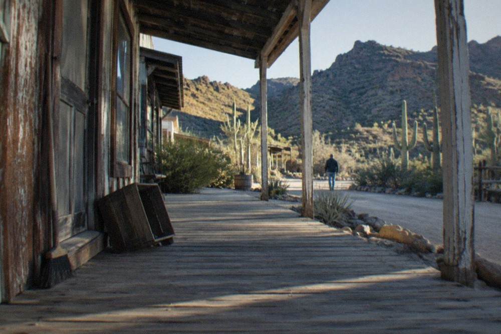 Weathered wooden storefronts and porch of Tortilla Flat along the Apache Trail